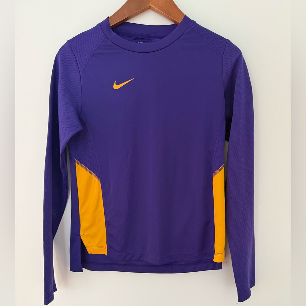 Nike Long Sleeve Shirt Women Dri Fit Top Purple & Yellow Athletic Sport Tee Sz S